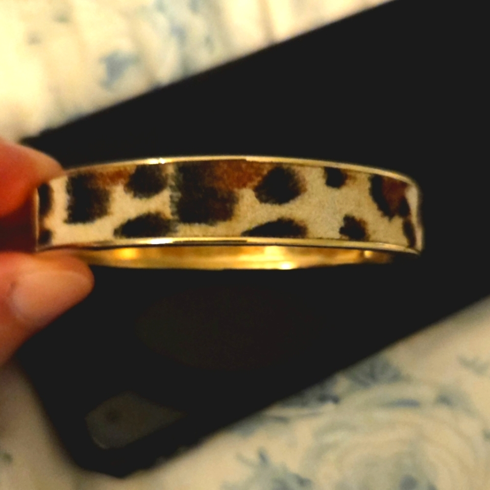 Vintage Animal Print Calf Hair Hinged Bangle Bracelet
